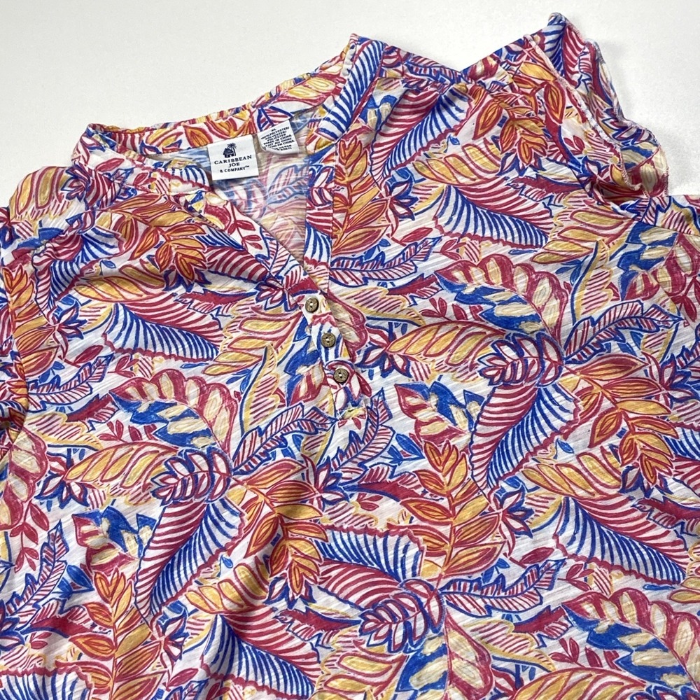 Caribbean Joe & Company Tropical Top Size XL Multicolor Ruffle Cap Sleeve Shirt